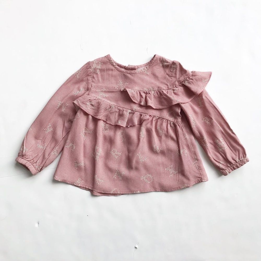 Zara letter print ruffle blouse EUC 12-18 months